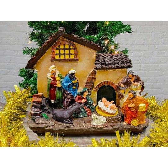 Wizardi Christmas Village Nativity Holy Family Scene with LED Lights